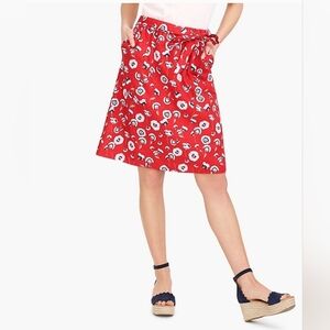 J.Crew Red Floral Poppy Tie Waist Midi Skirt Large